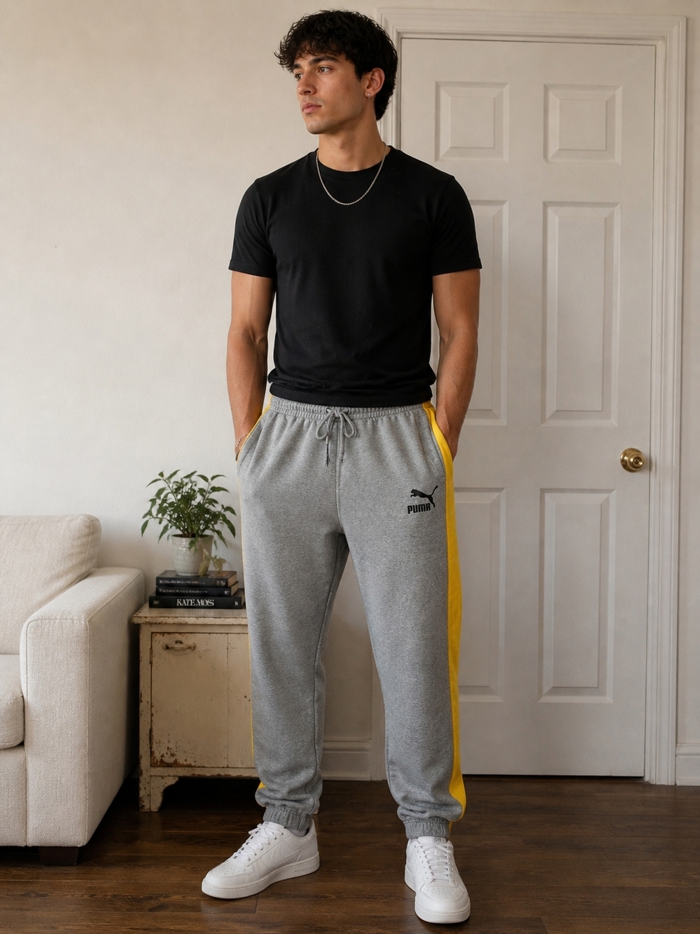 Puma Gray Sweatpants with Yellow Side Stripe XXL